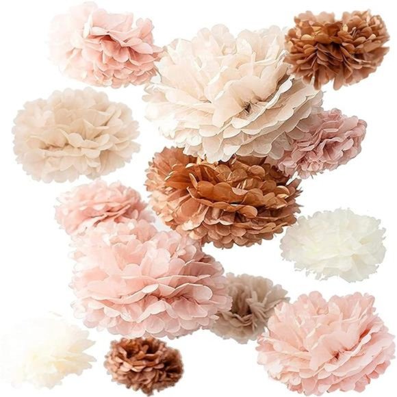 Efavormart 6 PCS Paper Tissue Wedding Birthday Party Banquet  20 Pcs Party Tissue Paper Pom Poms Set - Blush Pink Tissue Paper Flowers